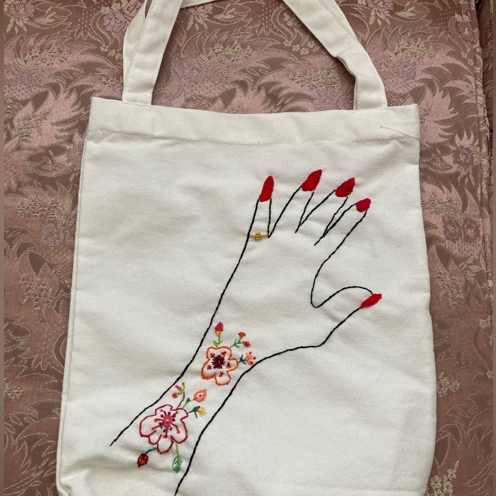 NEW hand sewn hand with tattoos canvas bag